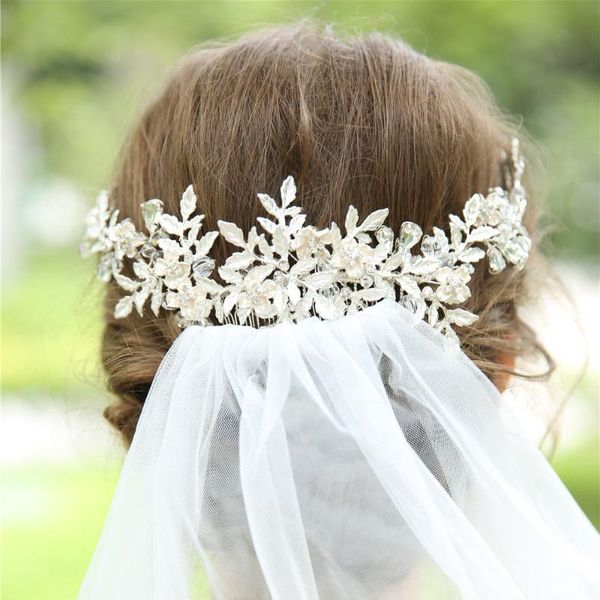 

hair clips & barrettes floral extravaganza bridal headpiece handmade romantic wedding comb beaded leaves accessories for brides 2021, Golden;silver