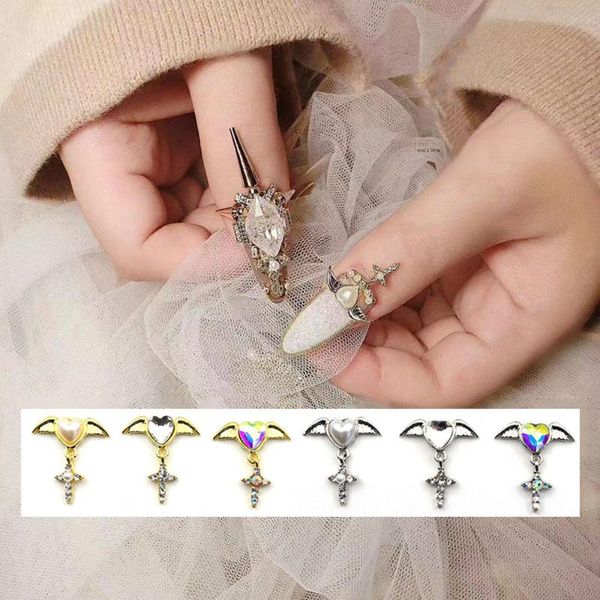 

nail art decorations alloy rhinestone jewelry angel wing tassel ornament charm fashion decoration manicure accessories, Silver;gold