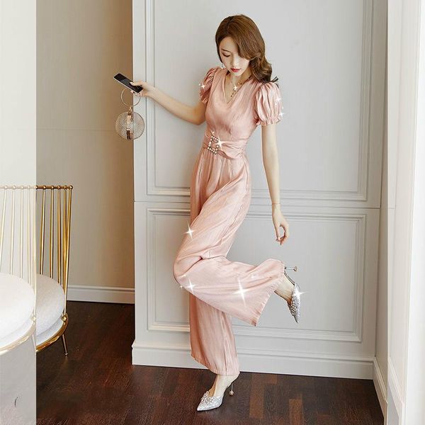 

women's jumpsuits & rompers women 2021 spring autumn v-neck short sleeve jumpsuit female casual elegant office ladies overalls f268, Black;white