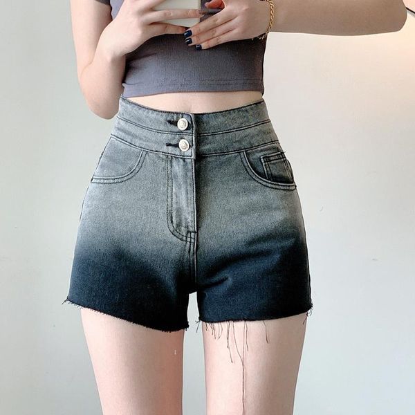 

women's shorts women high rise gradient denim with -cut hems, White;black