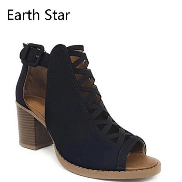 

sandals 2021 women square heel peep toe hollow out chunky gladiator with strap black spring summer shoes