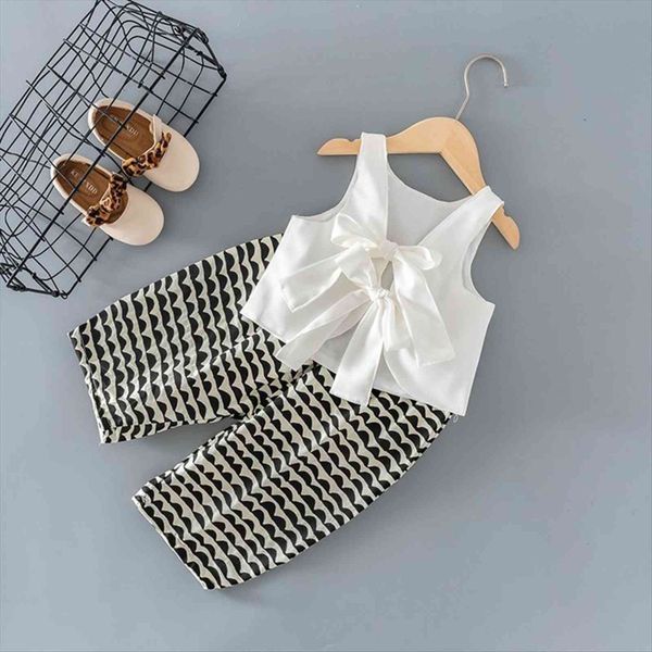 

kids girls summer clothes outfit sets chiffon pants suit for toddler children clothing 2 3 5 6 years baby, White