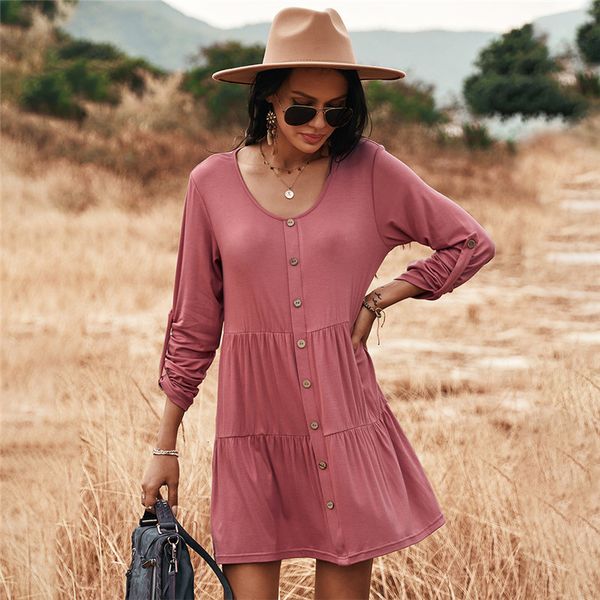 

spring new solid color knitted women 2021 casual o neck full sleeve button for woman summer short 9a80, Black;gray