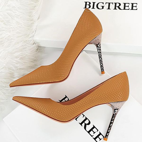 

dress shoes bigtree serpentine woman pumps metal stiletto high heels 2021 designer women party lady plus size 43, Black