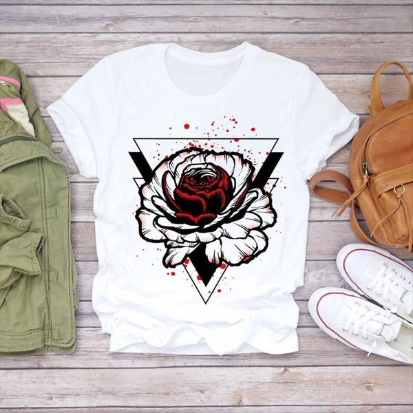 

watercolor rose flower aesthetic clothes women print graphic female tee, White