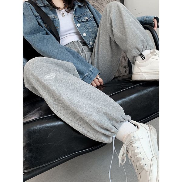 

women's pants & capris gray sports pants women's summer hip hop leisure oversizes high waist drape straight wide-leg casual trouse, Black;white