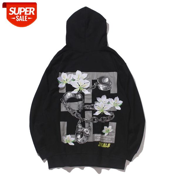 

Embroidery Flowers Chain Harajuku Hoodie Sweatshirt Men Loose Hip Hop Streetwear Hoodie Mens Winter Pullover Mens Cotton Black #209r