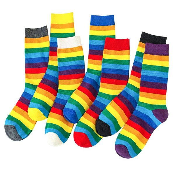 

socks & hosiery streetwear kawaii rainbow woman cotton japanese harajuku style funny women meias 50601, Black;white