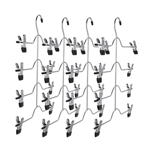 

hooks & rails pants hangers,4 tier non slip skirts hangers with 8 clips-pack of 4 space saving sturdy luxurious chrome metal multi trousers