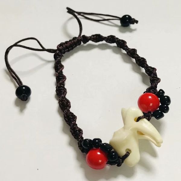 

12 pcs handmade vintage gothic fashion wolf teeth tribe prey amulet bracelet, Black