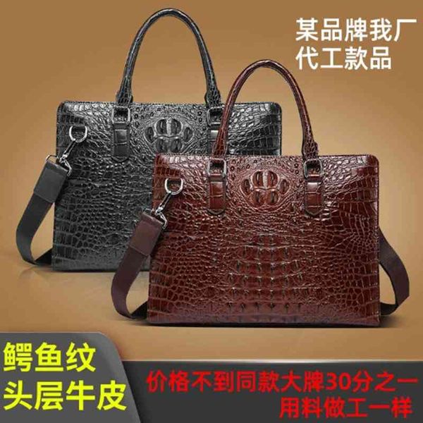 

men's pattern leather handbag double zipper bag real busins computer briefcase