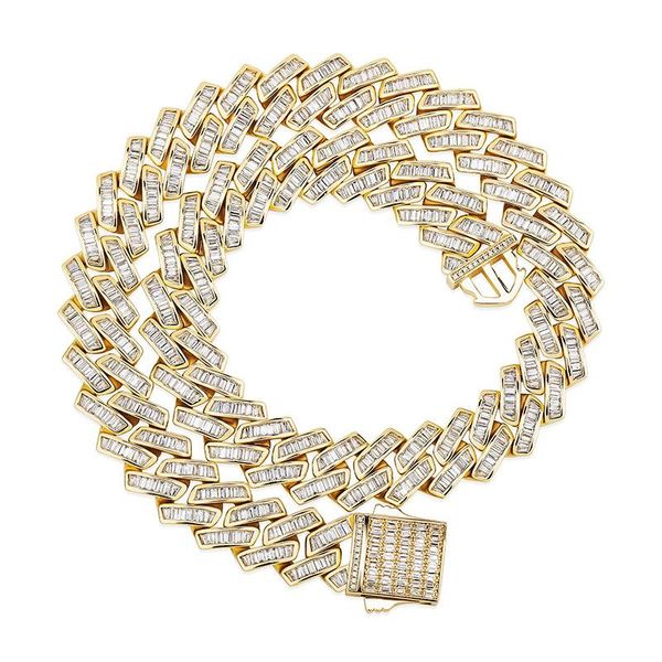 

chains hip hop claw setting square cz stone bling iced out rhombus cuban miami link chain necklaces for men rapper jewelry, Silver