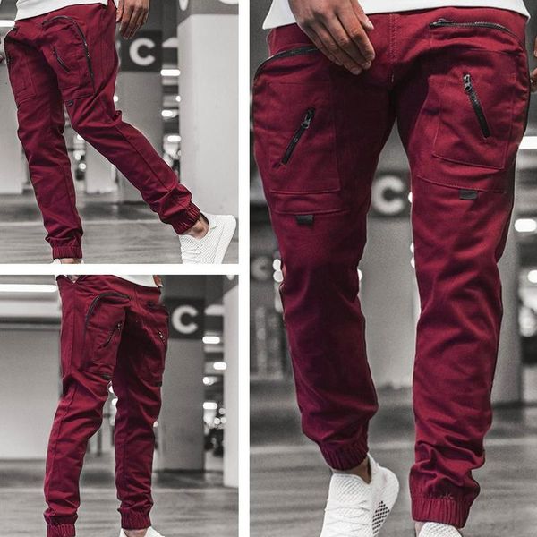 

ashion and women personality multi-pocket men casual broek overall woven fabrics, Black