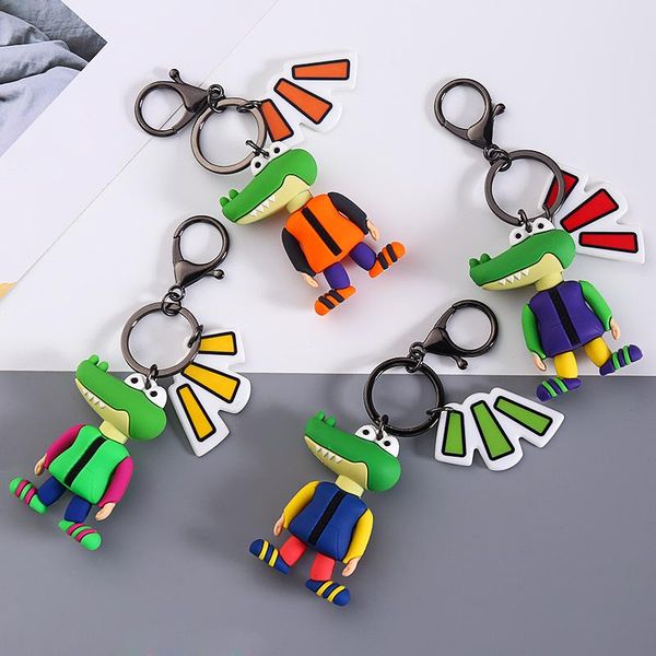 

keychains mr. crocodile keychain ring chain pvc little vinyl doll school bag ornament korean jewelry, Silver