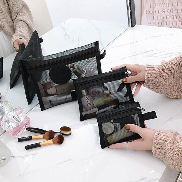

cosmetic bags & cases simple fashion mesh bag for women s/m/l set makeup lipstick travel organizer cosmetics pouch