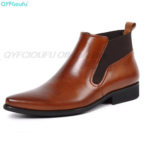 

dress shoes fashion mens boots genuine cow leather chelsea luxury black brown handmade work pointed ankle nj8l