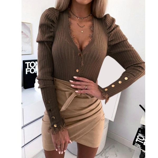 

women's t-shirt 2021 women t shirt summer casual loose long sleeve solid lace v-neck sweater female buttons shirts blusa plus size top, White