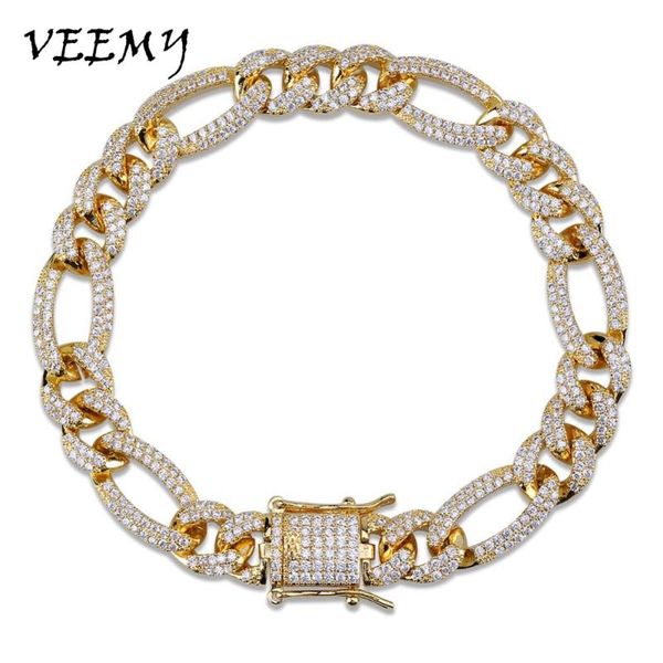 

link, chain veemy 10mm personality iced out miami cuba men's bracelets gold silver color crystal cz rapper hip hop jewelry cuban, Black