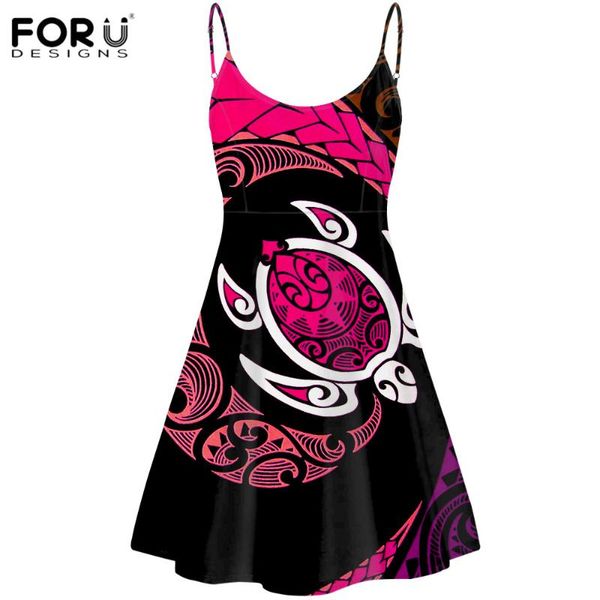 

casual dresses forudesigns polynesian tribal sea turtle pattern ladies summer knee length party clubwear femme outdoor a line strappy s, Black;gray