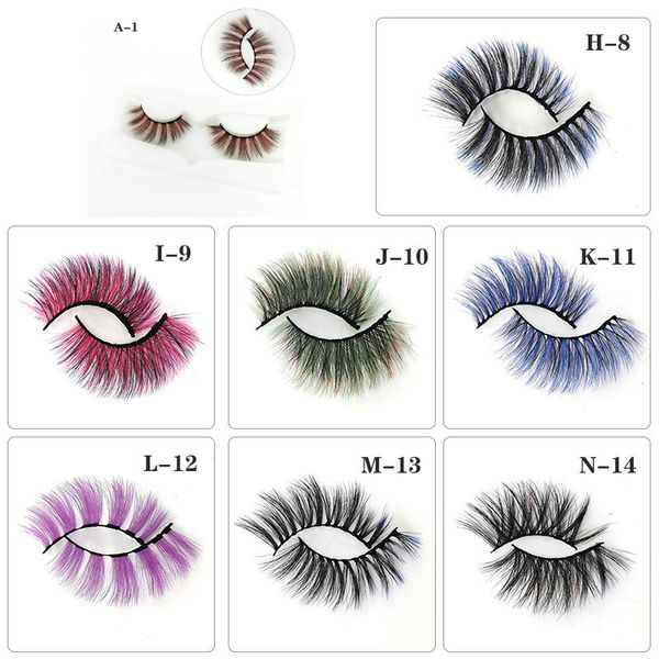 3D Falso Colorido Eyelashes Natural Faux Mink Fluffy 14 Estilos Eye Lash Extensão Maquiagem Cosplay Colorful Eyelash J075