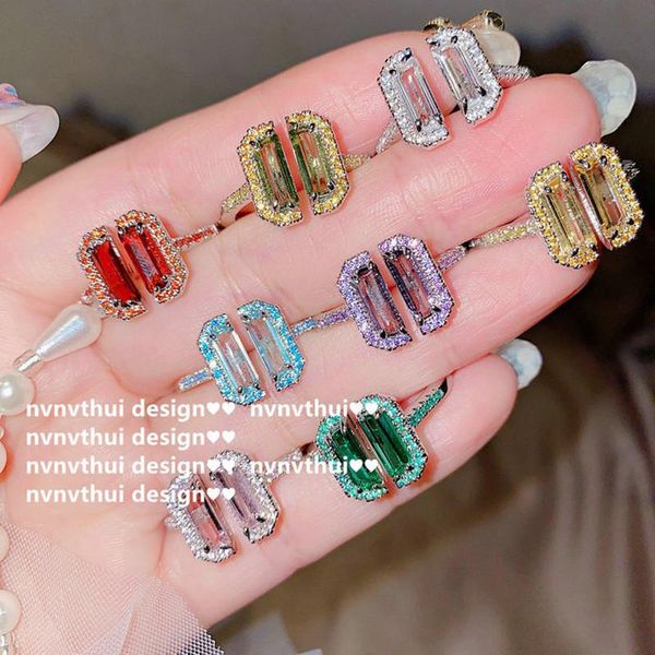 

cluster rings 925 silver for women 2021 trend exquisite cubic zirconia cut colorful crystal gemstone ring wedding bridal jewelry gift, Golden;silver