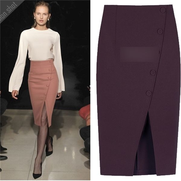 

women elegant skirt single-breasted front split bag hip skirt high waist skirt pencil office skirts women clothing plus size  210310, Black