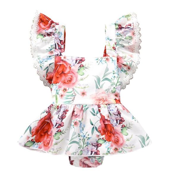 

rompers 3m-18m summer born infant baby girls bodysuits sleeveless ruffle floral romper fashion clothes baby's clothing, Blue