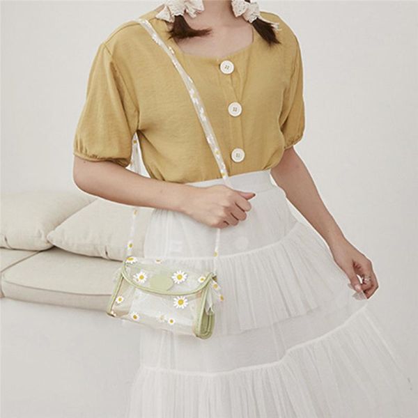 

evening bags fashion women transparent daisy pattern shoulder bag hardware chain strap color block messenger handbag composite tote