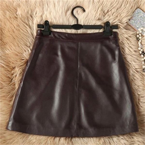 

new lambskin leather high female waist skirt n4ty, Black