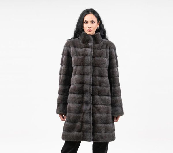 Kadın Kürk Faux Gerçek Doğal Vizon Ceket Kadınlar Kış Uzun Ceket Ayrılabilir Kol Ayarlanabilir Giysi Uzunluğu Özelleştirilmiş