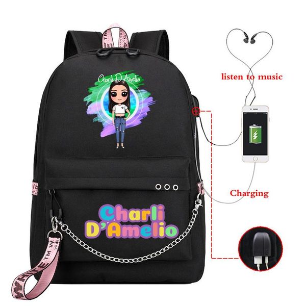 

backpack mochila 2021 charli d'amelio bubble tea print usb charging women lapbagpack 90s travel backpacks school bag