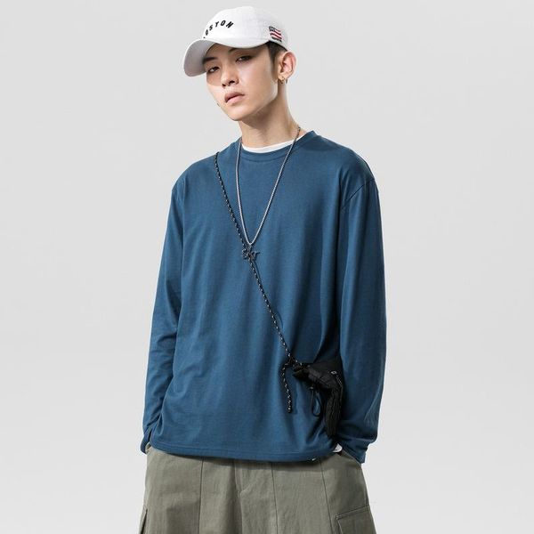 

men's t-shirts autumn thin section solid color long-sleeved t-shirt all-match casual loose bottoming shirt drop shoulder clothes tide t, White;black