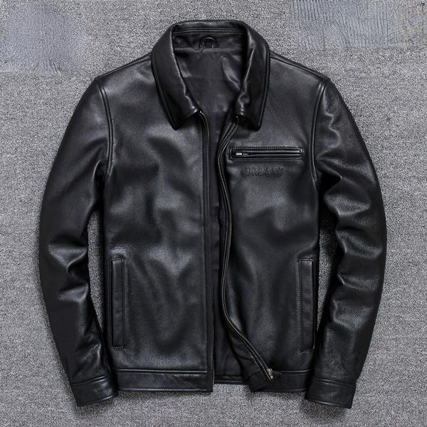 

men's leather & faux fashion genuine cowhide jacket casual 100% cow jackets male korean outwear veste cuir homme 917, Black