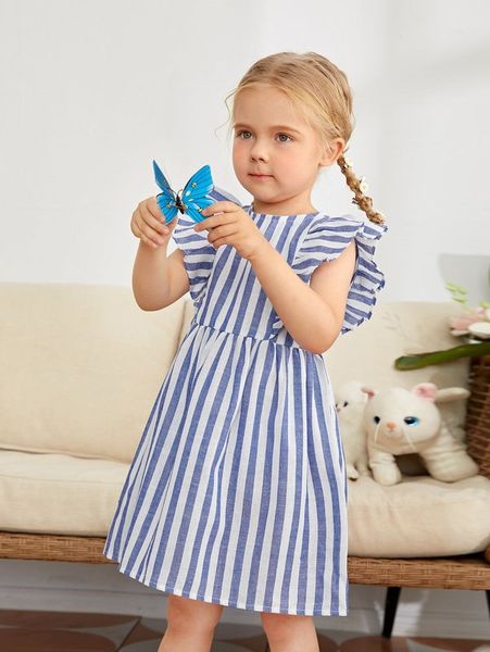 

toddler girls ruffle armhole striped smock dress she, Red;yellow