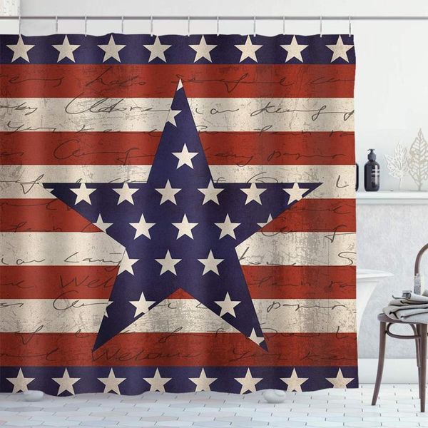 

usa shower curtain fourth of july independence day vintage wood print fabric shower curtain bath decor 60"x72" red blue