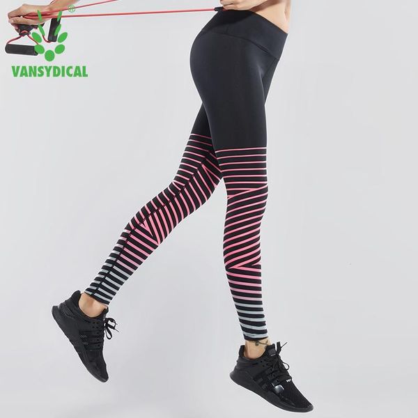 

vansydical reflective fitness sports leggings women's running compression tights elastic workout striped gym yoga pants, White;red