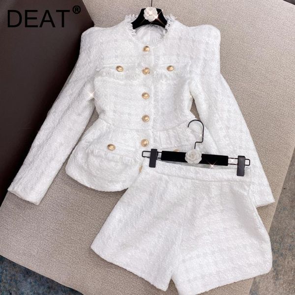 

women's tracksuits deat 2021 spring autumn fashion casual long sleeve slim white bright silk tweed jacket and shorts two piece set wome, Gray