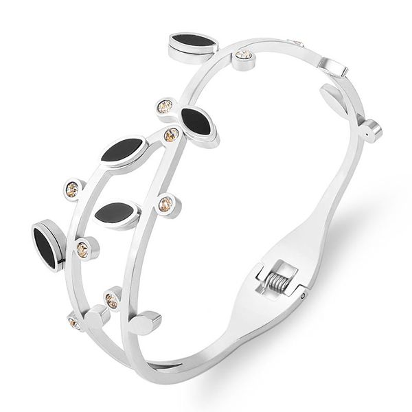 

bangle 2021 good branch design geometry charm bracelet titanium steel rhinestone for lady jewelry black enamel
