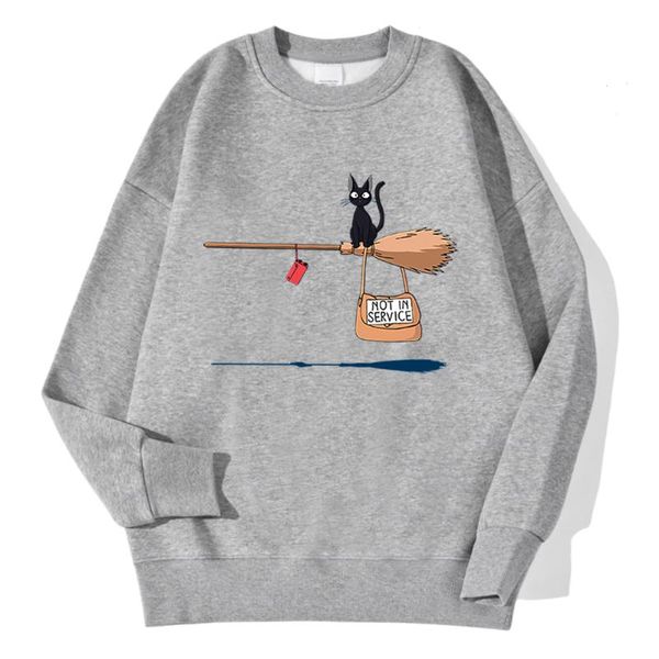 

women's hoodies & sweatshirts black cat sitting on a flying broom womens sweatshirt kpop streetwear o-neck hoodie 2021 female fashion