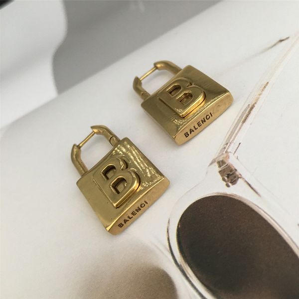 

earrings cuff stud b family 2021 fashion exaggerated personality minority brass s925 silver needle, Golden