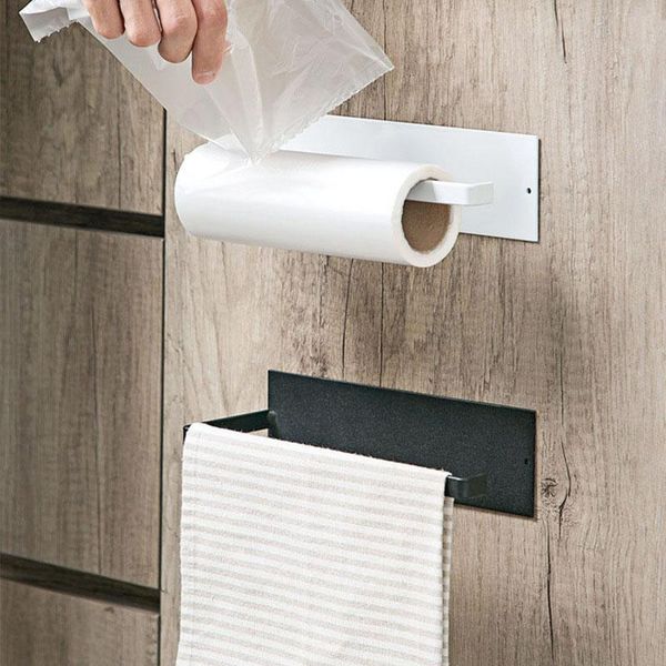 

hooks & rails paper towel holder hanging rack kitchen roll wall mounted fresh film storage scouring pad rag shelf