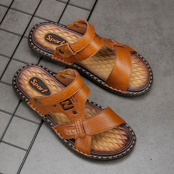 

slippers cimim brand summer men genuine leather comfortable luxury men's shoes outdoor trend fashion sandals, Black