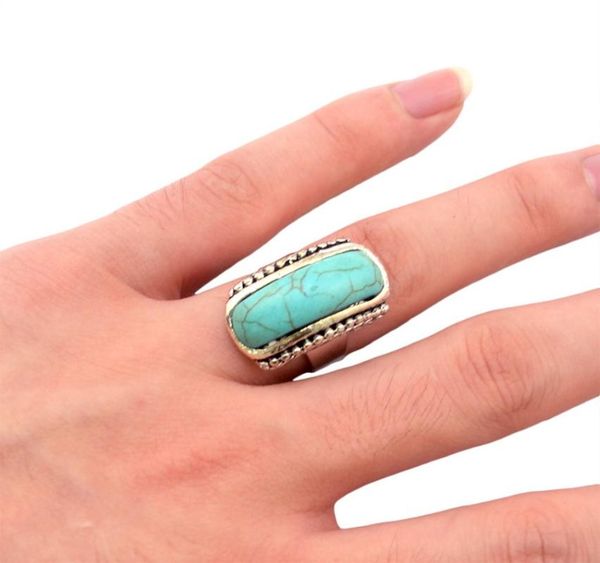 

wedding rings bohemia tibet silver metal finger for men inlaid blue stone women ring vintage design adjustable turkey punk gypsy jewelry, Slivery;golden