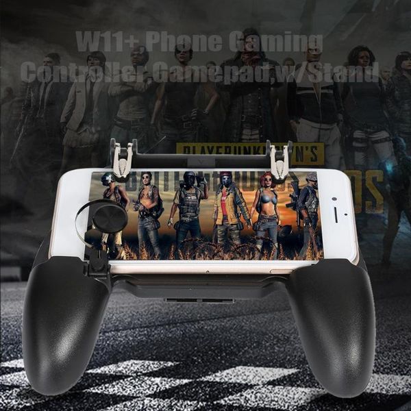 

game controllers & joysticks abs + zinc alloy w11+ smart phone gaming controller gamepad aim key trigger w/stand for pubg about 150*118*35mm