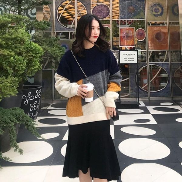 

casual dresses of han edition fund 2021 autumn winters fan k 'uan pine show thin knitting sweater dress two-piece outfit, Black;gray