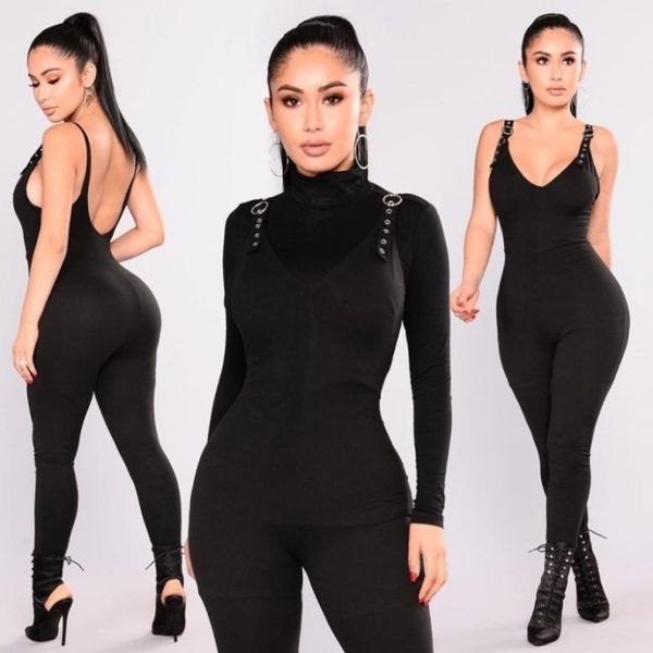 

women's jumpsuits & rompers 2021 autumn arrival jumpsuit women v-neck celebrity club party bodycon bandage wholesale, Black;white