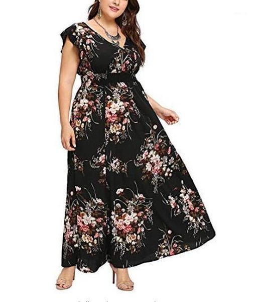 

dress 2021 summer flower print women dresses fashion v-neck sleeveless floral party wedding plus size vestidos robe casual, Black;gray