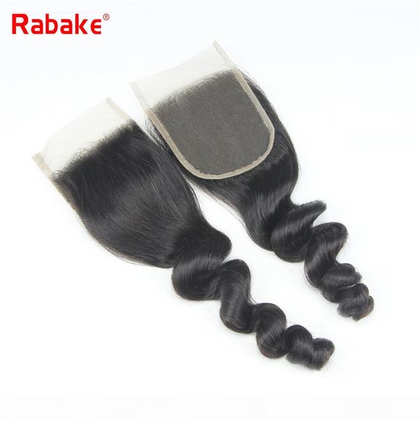 

rabake loose wave 4x4 swiss lace closure brazilian loose wave virgin hair extensions peruvian malaysian indian human hair lace closure, Black
