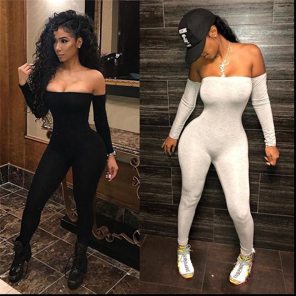 

women jumpsuits ladies clothes long sleeve off shoulder bodycon playsuit party jumpsuit romper trousers womens playsuits, Black;white