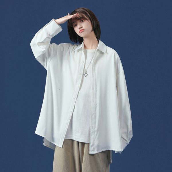 

japan style new solid spring loose shirts for men's clothes 2021 long sleeve split women's casual blouses plus size 5xl r91l, White;black